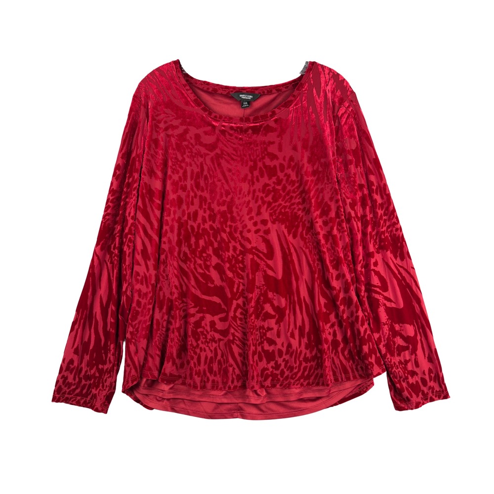 Simply Vera Vera Wang Red Animal Print Burnout Velvet Top XXL Long Sleeve